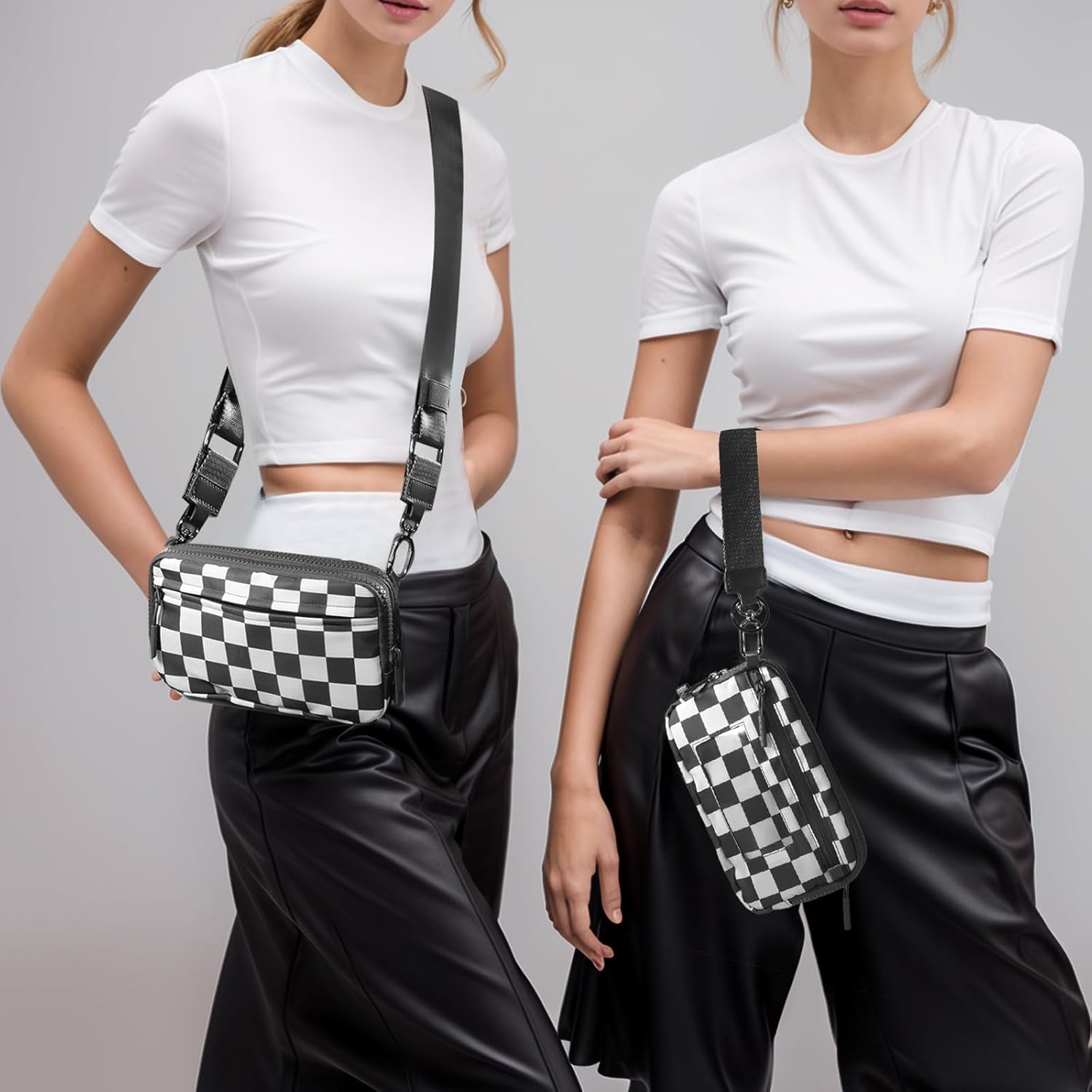 Wristlet Wallets for Women Small Crossbody Bags for Women Nylon Quilted Wallet with 4 Zippers,Credit Card Holder - Image 2