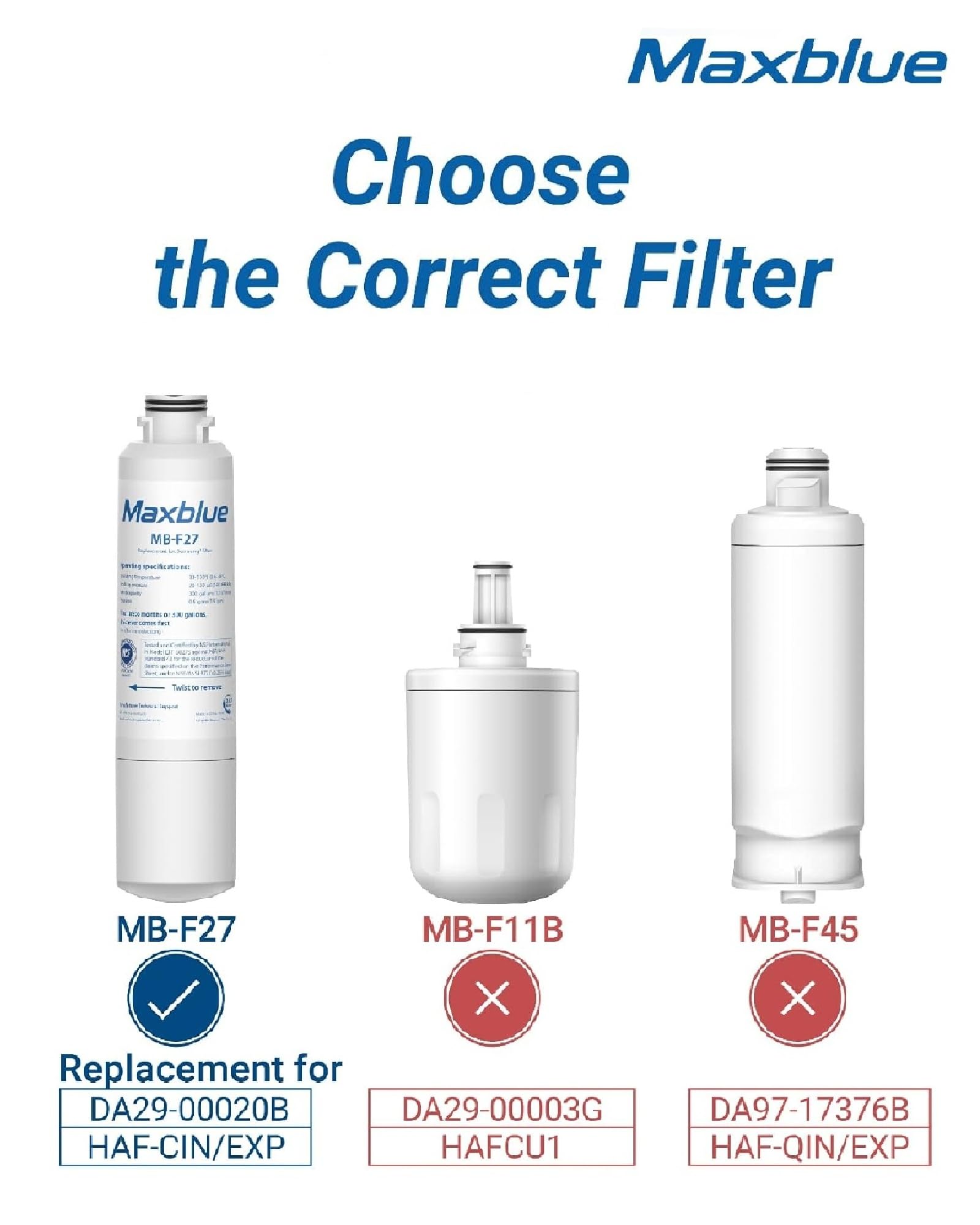 Maxblue MB-F27 Filtre à Eau pour Réfrigérateur, Compatible avec Samsung® DA29-00020B, HAF-CIN EXP DA29-00020A DA29-00019A DA97-08006 DA97-08043ABC, Kenmore46-9101, REFSVC AP5271937, HDX-FMS-2 (3)