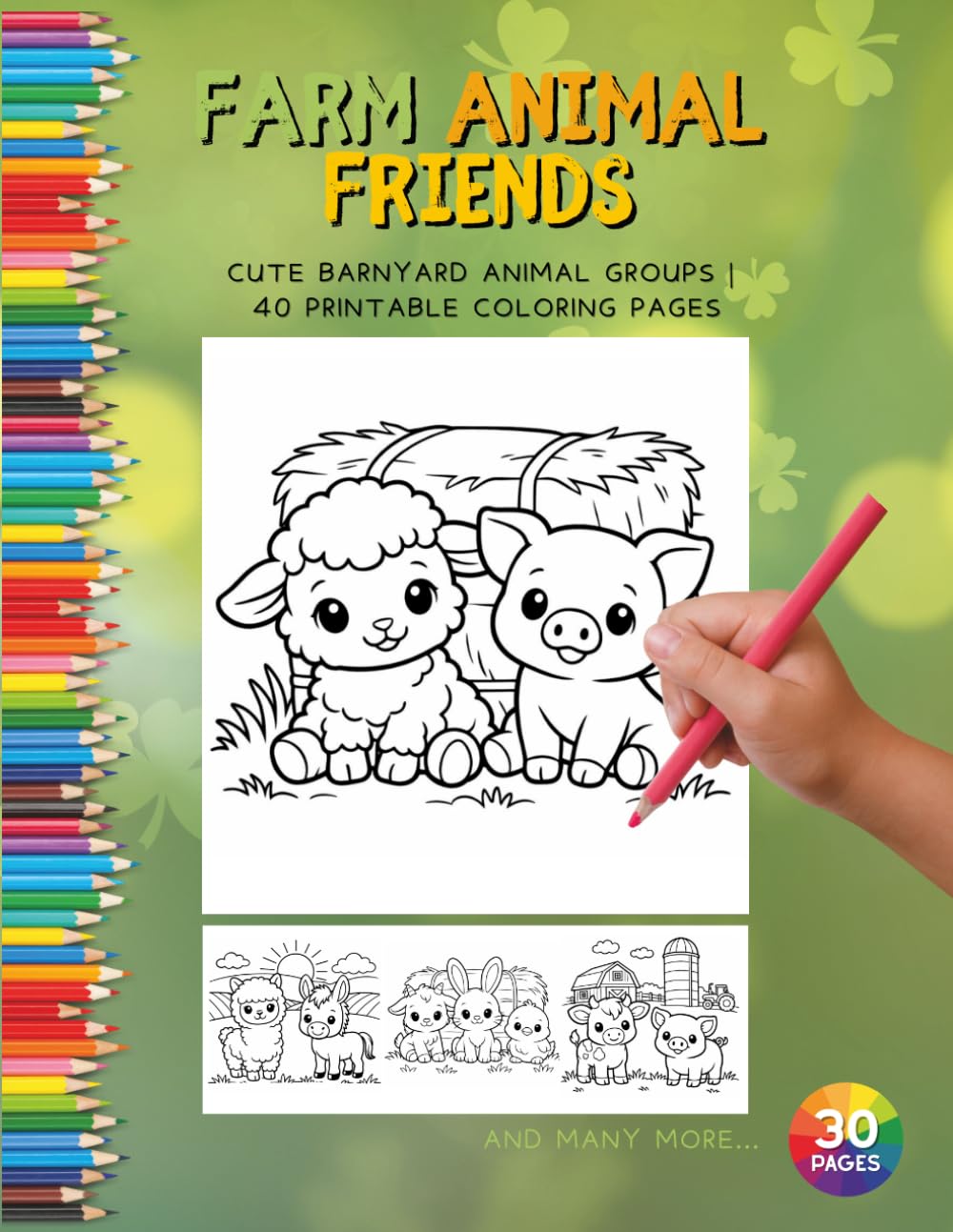 FARM ANIMAL FRIENDS: CUTE BARNYARD ANIMAL GROUPS | 40 PRINTABLE COLORING PAGES