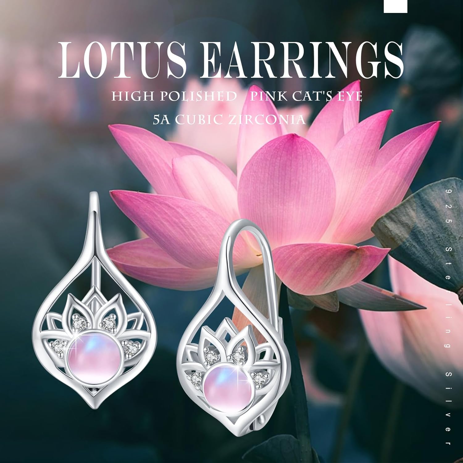 Lotus Earrings for Women 925 Sterling Silver Gemstone Lotus Flower Leverback Earrings Yoga Gemstone Jewelry Gifts for Women