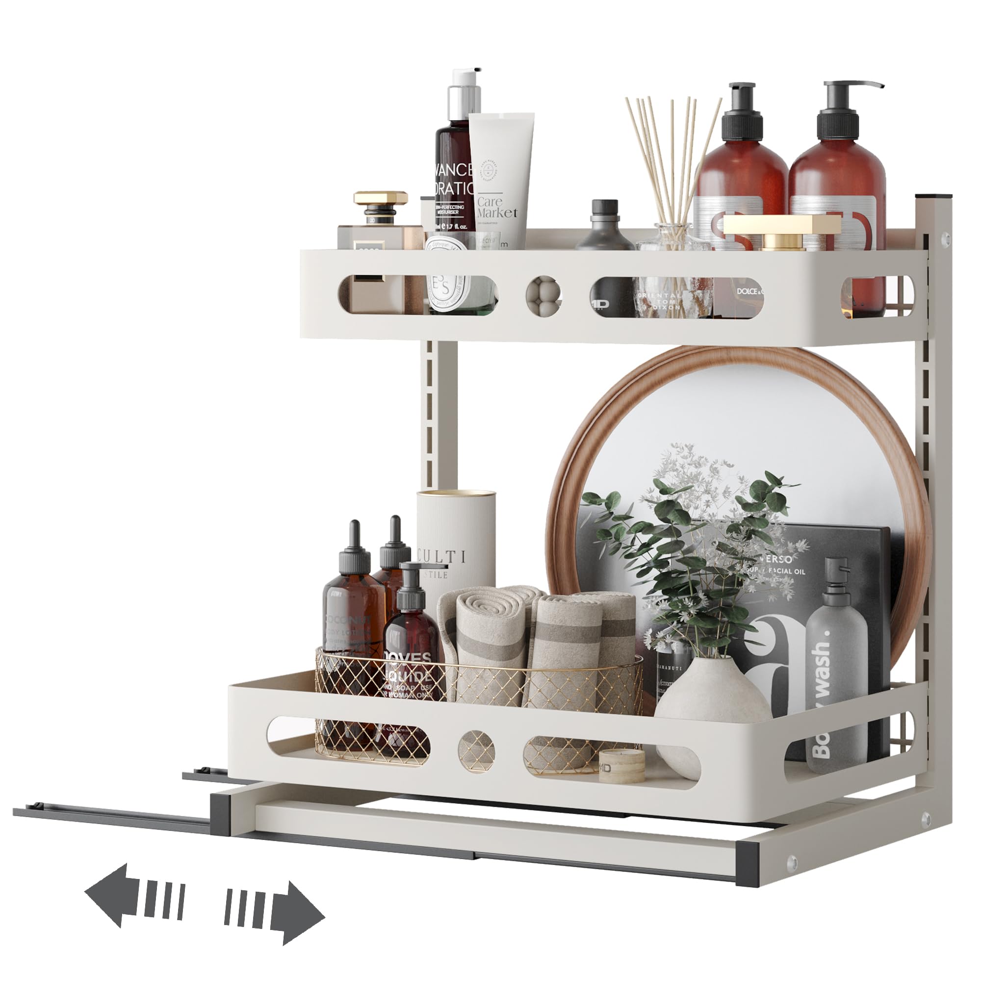 Rangement Sous évier à 2 Niveaux, Organisateur De Cuisine Avec 2 Tiroirs Coulissants Panier De Rangement Coulissan Sous Evier Pour Cuisine Garde Manger Chambre Porte Epices Blanc 2pcs