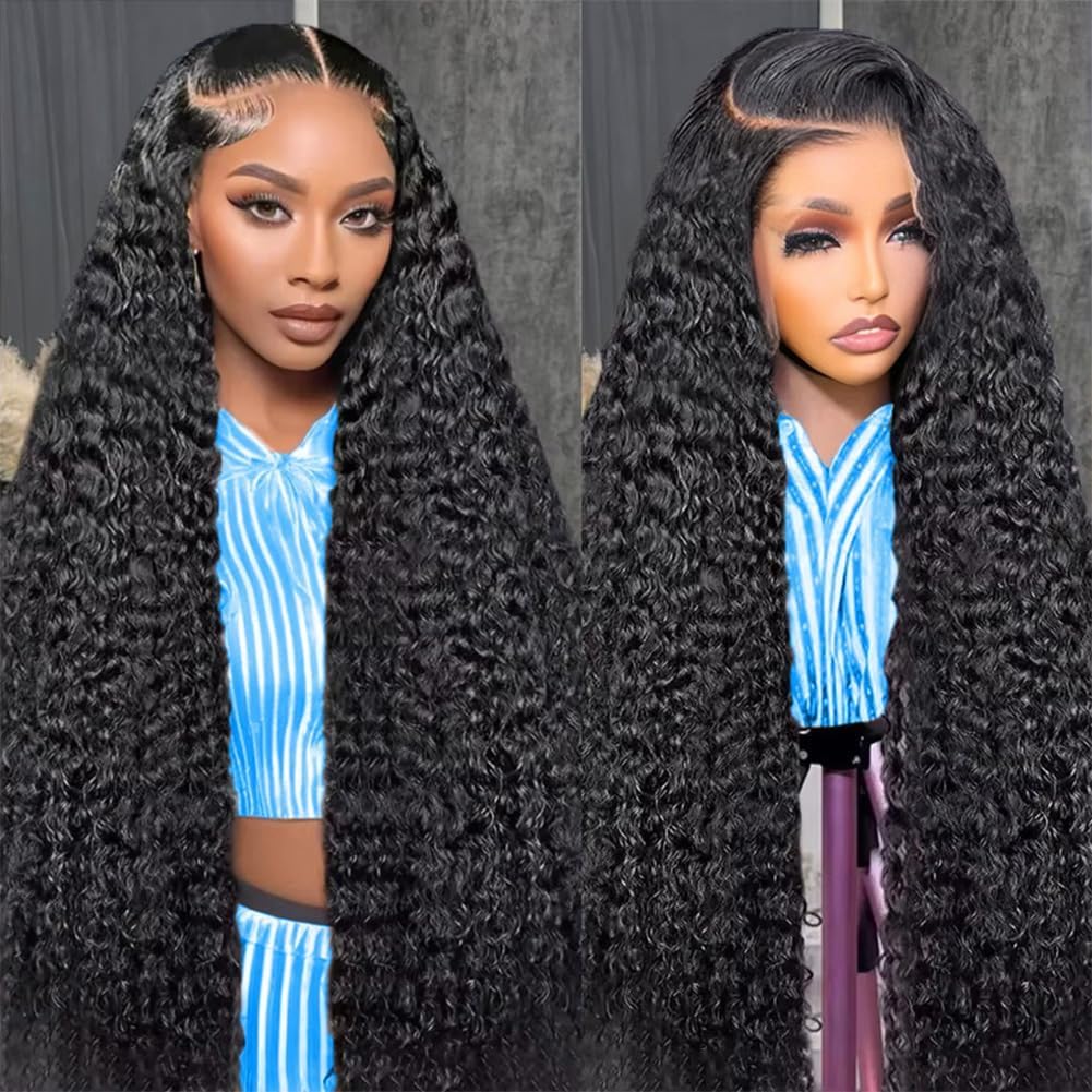 28 Inch Deep Wave Lace Front Wigs Human Hair 200 Density 13x6 HD Transparent Lace Front Wigs Human Hair Pre Plcked Curly Wig for Women Deep Wave Frontal Wigs Human Hair with Baby Hair