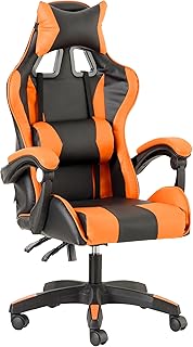 Baroni Home Sedia da Gaming, Sedia Ufficio Ergonomica con Schienale Regolabile, Poggiatesta e Supporto Lombare, Arancione