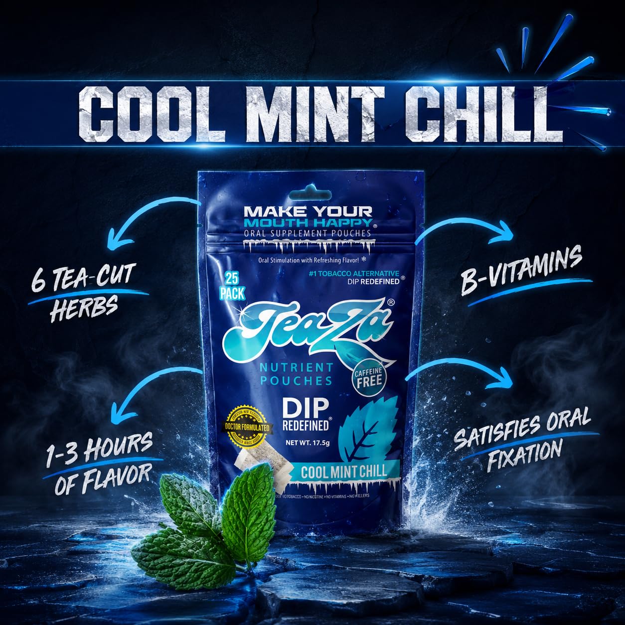 TeaZa Energy Pouches Cool Mint Chill- Nicotine Alternative - 2 Bags — Amazon image 2