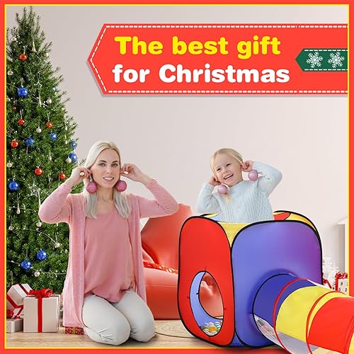 Miniatura 7 de PigPigPen Tienda de campaña 3 en 1 para niños con túnel, casa de campaña cuadrada para niños y niñas, casa de juegos emergente para niños pequeños,