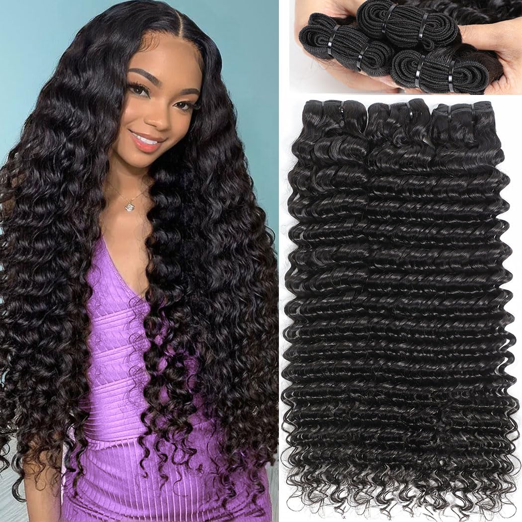 Deep Wave Human Hair Bundles 12A Indian Deep Curly 3 Bundles for Black Women 18 20 22 Inch 100% Unprocessed Raw Wet and Wavy Bundle Human Hair