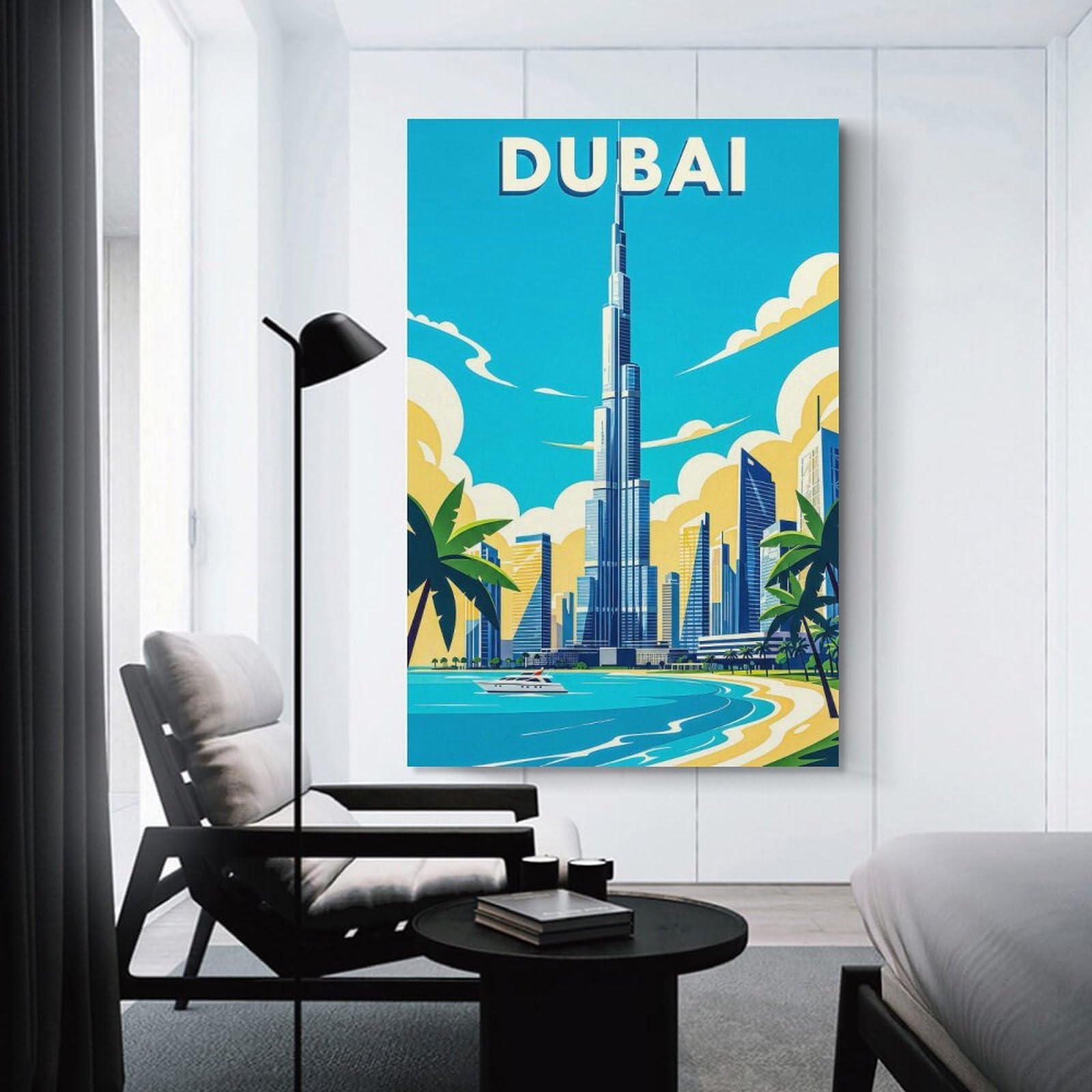 Junmoney Dubai Skyline with Burj Khalifa Home Decor Wall Art, 24x36inch(60x90cm), for Home Walls, Creative Rooms Or Shared Spaces, An Adaptable Decor Piece for Home Use