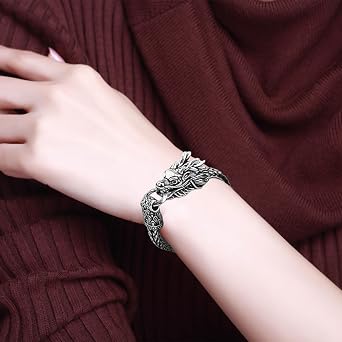 dragon Mens Silver Gothic bracelet - Dragon Head Design, Retro Viking Cuban Link, Punk Jewelry Valentines Day Gifts