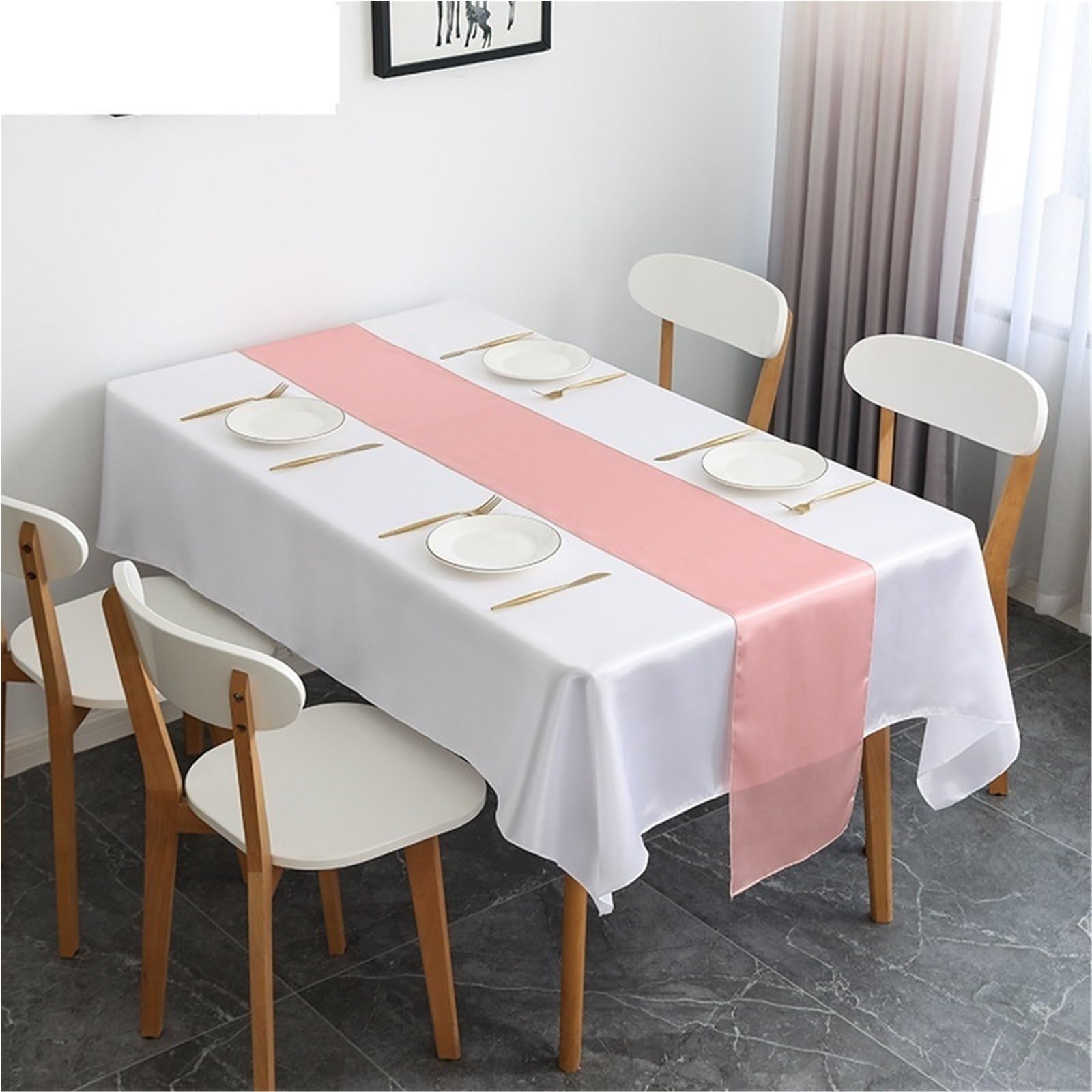 Table Runner 6PCS Shiny Satin Banquet Wedding Table Runners Silk Ribbon Flags Party Hotel Event Decoration Christmas Home Dining(Rose)