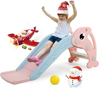 3 in 1 Toddler Slide, Baby Slide Climber Playset with Basketball Hoop and Ball, Indoor and Outdoor Playground for Kids