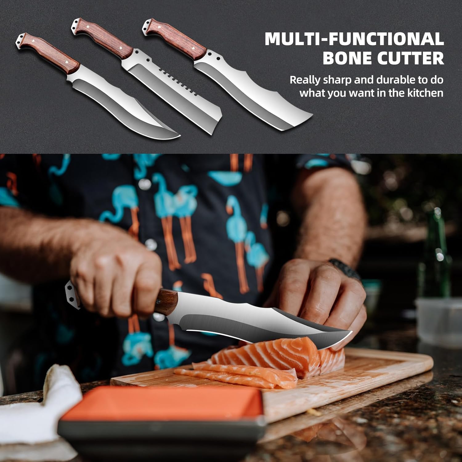 Meat Cleaver Heavy Duty Butcher Full Tang Knife with Sheath,Chef's Knives,Vegetable Cleaver Knife Chopper,Machete for Kitchen Outdoor Camping BBQ (Mix-Large)