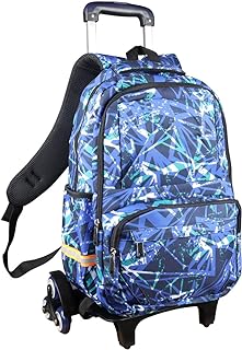 VILINKOU Rolling Backpack with Wheels Trolley Bag Wheeled Backpack for Boy and Girl, Backpack on Wheels for School, Travel (Blue Strips)