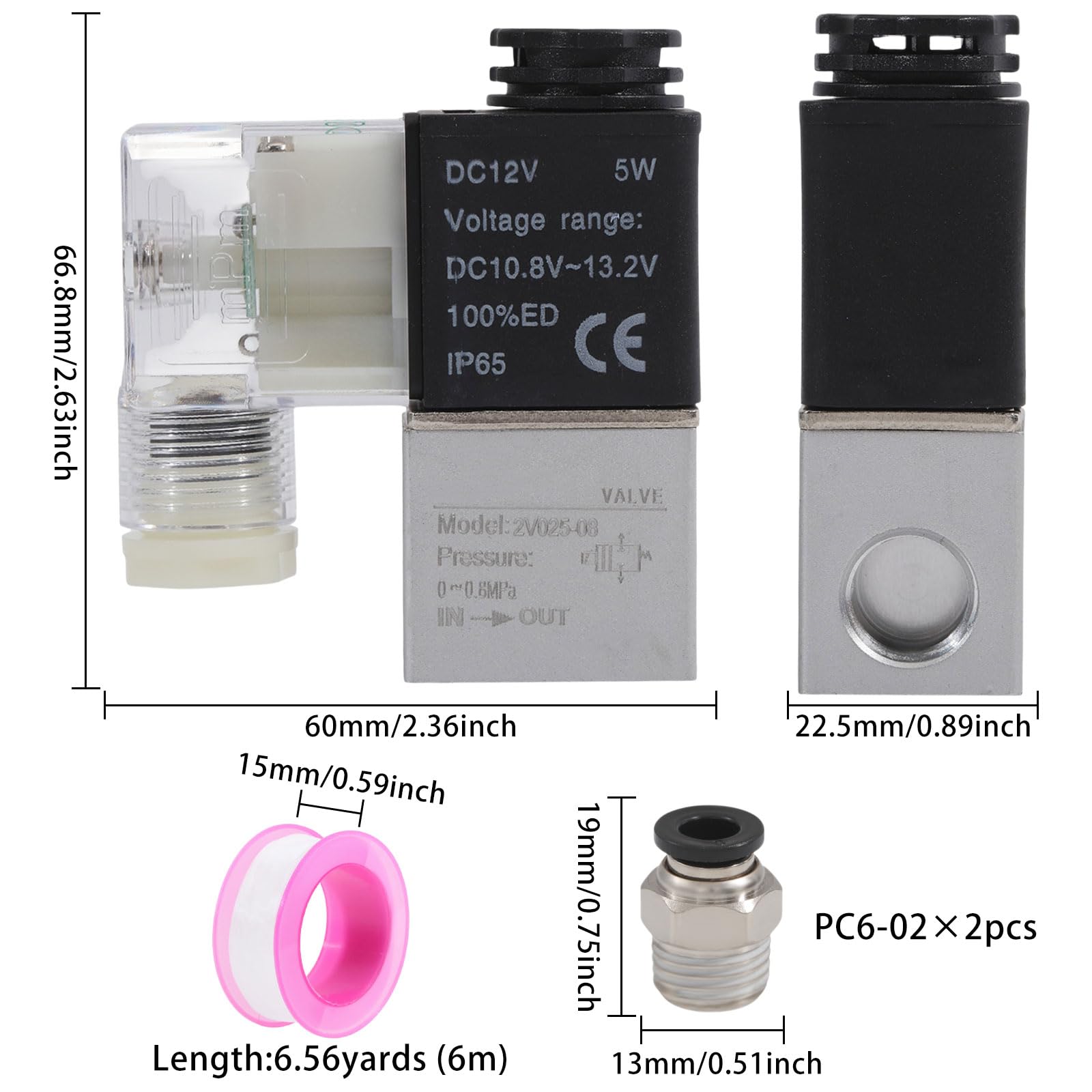 benikmake 1/10.2 cm NPT DC12V Elektrisches Magnetventil 2-Wege 2 Positionen Pneumatik 1/4 Zoll IP65 Wasserdicht 12V Elektrisches Luftventil 2V025-08 für Hydraulik-Automobil-Holzwerkstatt