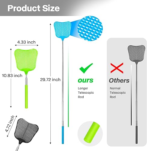 Miniatura 4 de Fly Swatters-Begonia - Juego de matamoscas telescópico resistente con asas extensibles de acero inoxidable (estilo ventilador)