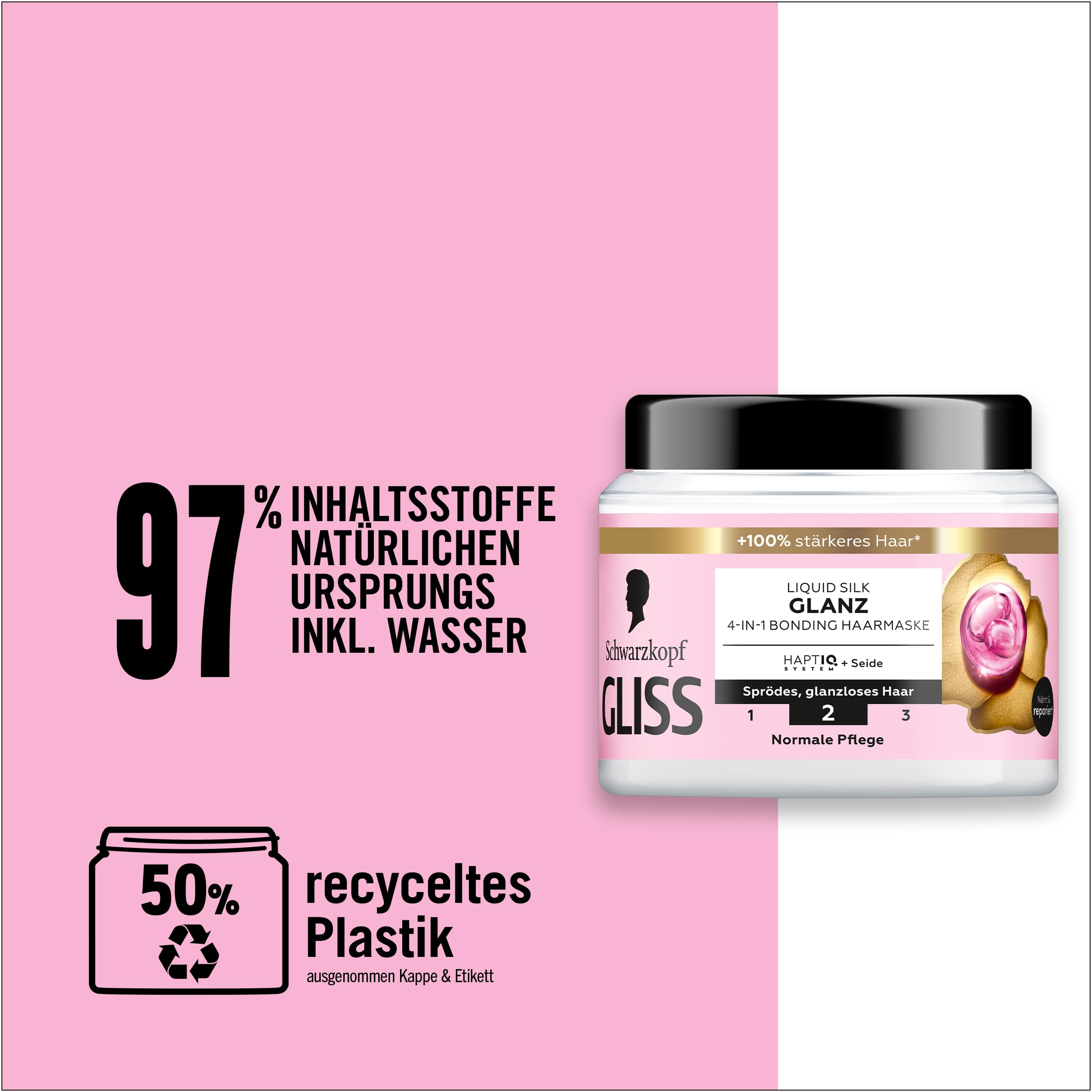 Gliss 4 w 1 kuracja Liquid Silk (400 ml), kuracja do włosów z systemem HAPTIQ i jedwabiem zapewnia gładkie włosy, pełny połysk, maska do włosów łamliwych, bez połysku