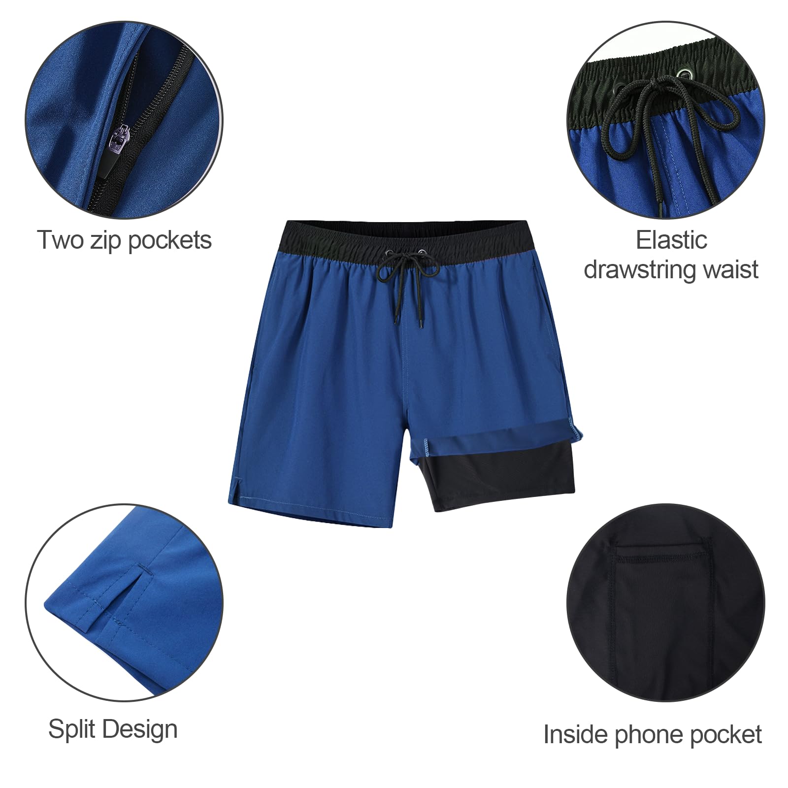 Arcweg Costume da Bagno da Uomo con Boxer Slip Foderato Pantaloncini da Bagno Fodera a Compressione 2 in 1 Pantaloncini da Spiaggia con Tasca con Cerniera Surf