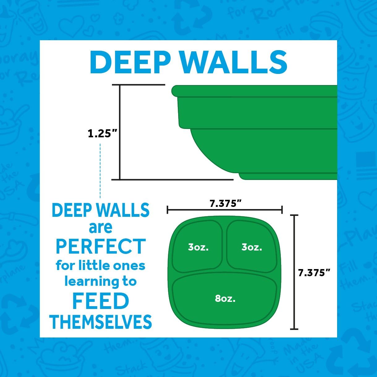 Re-Play Deep Walled Divided Plates for Kids | Made in the USA, Set of 2 (Sand) : Baby