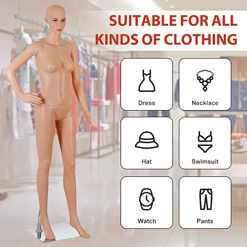 Miniatura 6 de HomGarden Maniquí femenino de cuerpo completo, soporte ajustable de 69 pulgadas, maniquí realista, maniquí de exhibición, modelo de vestido con