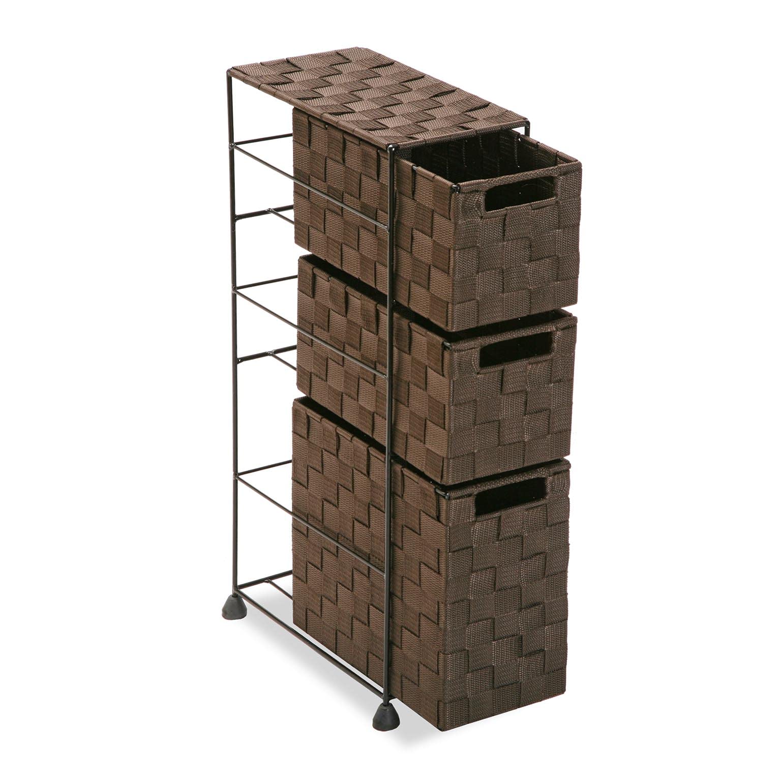 Versa Mannheim Mueble para el Baño Auxiliar, Cajonera con 3 cajones para organizar, Almacenaje Moderno y Divertido, Medidas (Al x L x An) 57 x 28 x 15,5 cm, Metal y Nylon, Color Marrón