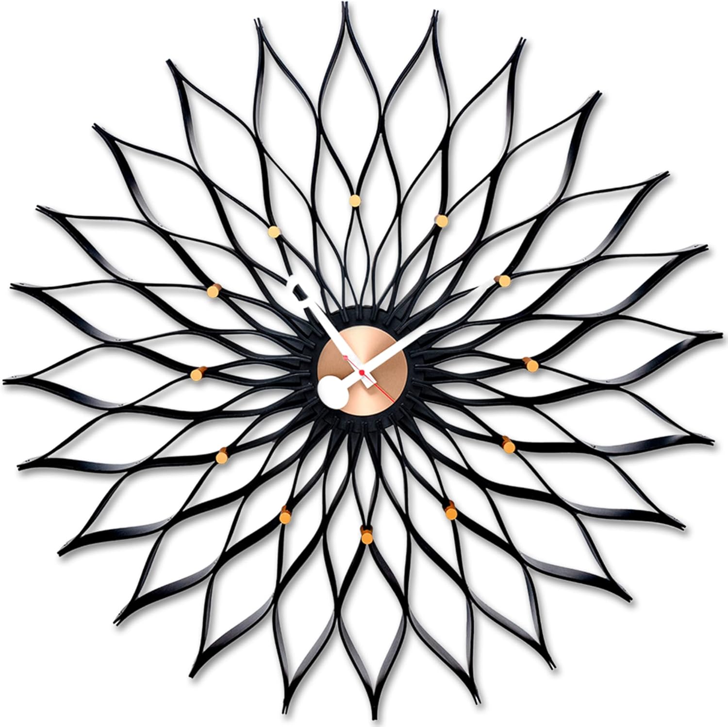 AURTEM 30" Black Sunflower Large Wall Clock, Wooden Mid Century Modern Decor Wall