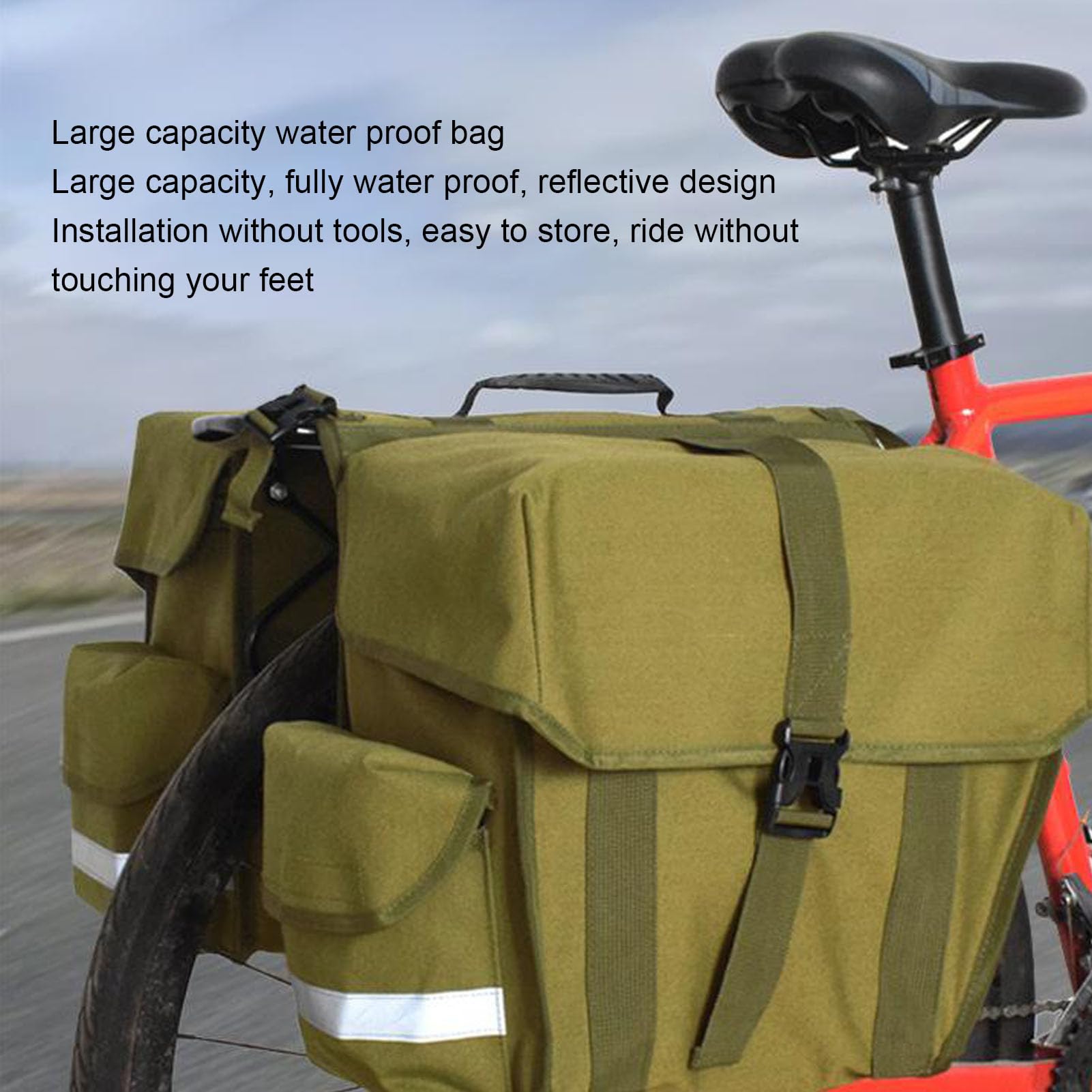 Borse a Doppia Borsa, a Prova di Acqua in Tela per Bagagliaio, Borsa Portaoggetti Doppia con Striscia Riflettente, Borsa Portabiciclette per Bici (30L)