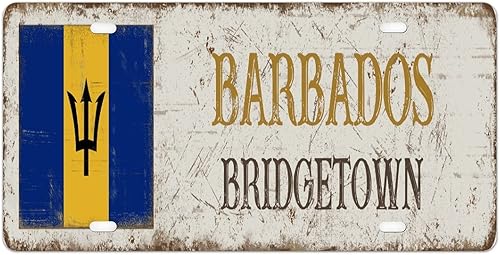 Placa de matrícula de bandera de Barbados con bandera nacional, ciudad de Bridgetown, placa delantera decorativa para automóvil, 6 x 12 pulgadas,