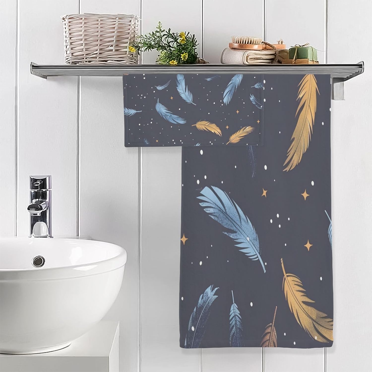 Hand Towels Premium Soft and Highly Absorbent Falling Feathers 2 Pcs Towels for Bathroom Set 100% Cotton Decorative Face Towels