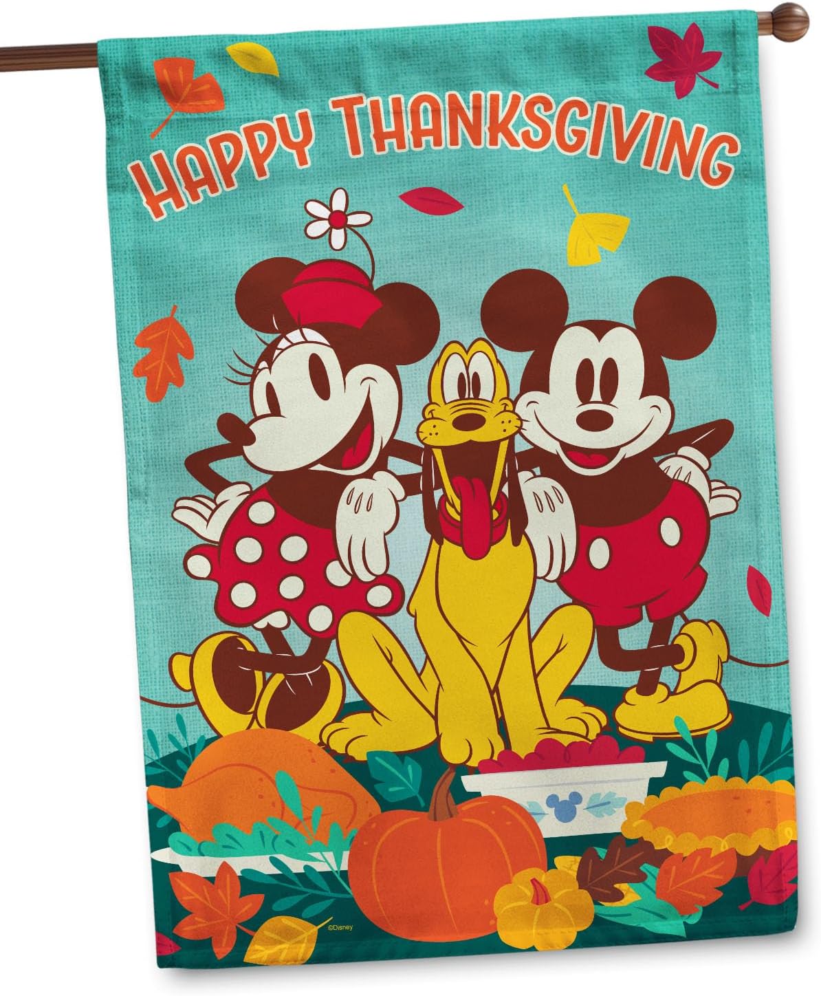 Flagology.com, Disney Thanksgiving Feast Mickey and Minnie – House Flag 28" x 40", Outdoor Flag, Exclusive Premium Fabric, Officially Licensed Disney, Thanksgiving