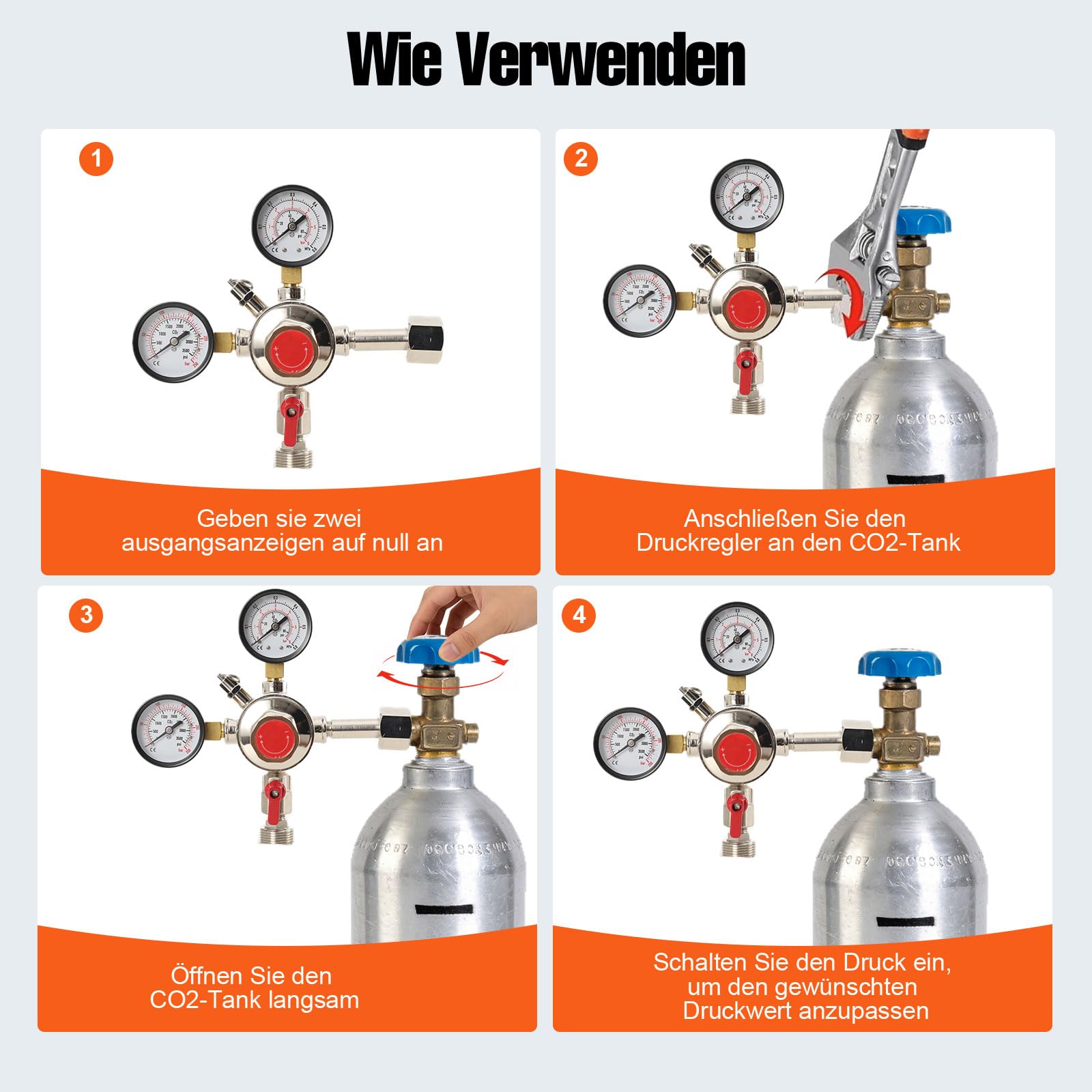 Druckminderer CO2 Druckregler, Druckminderer Gasflasche Mit Dual Manometer, CO2 Regler Bier Druckentlastungsventil Für Bier Maschine, Bierbrauen, Bierzapfanlage - W21.8 x 1/14