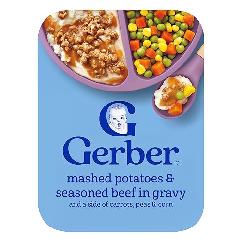 Gerber Alimento para bebés, puré de papas y carne sazonada en salsa y un acompañamiento de zanahorias, guisantes y maíz, alimento para niños