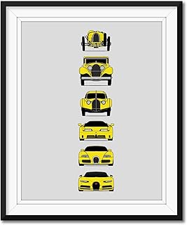 Bugatti Generations Inspired Poster Print Wall Art Handmade Decor of the History and Evolution of the Best of Bugatti (Type 35, Type 41, Type 57SC, EB110, Veyron, Chiron) (Unframed)