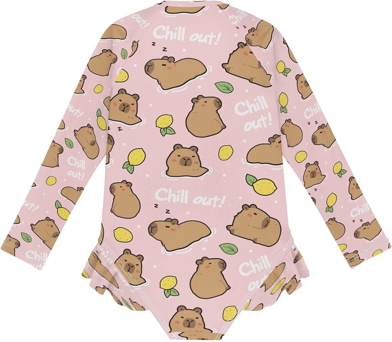 Chill Out Cute Capybara P Girls Long Sleeve Swimsuits One Piece Zipper Bathing Suit UPF 50+ Rashguard Swimwear