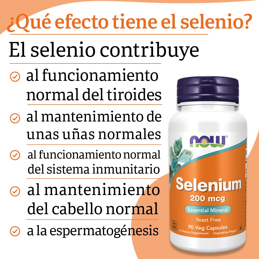 Now Foods, Selenium, 200mcg, 90 Cápsulas veganas, Probado en Laboratorio, Oligoelemento, Selenio, Sin Gluten, Sin Soja, Vegetariano