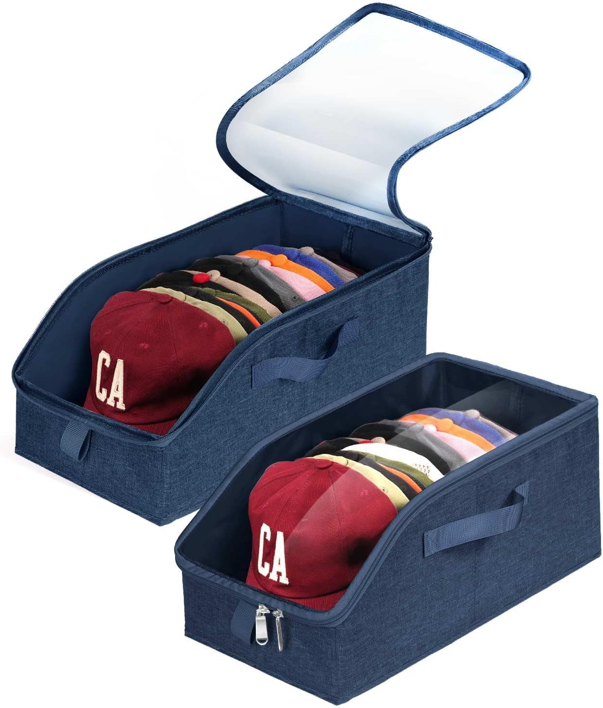 Livelab Hat Organizer for Baseball Caps, Hat Storage Holder Container for Closet Hold Up to 24 Caps with Clear Window, Hat Boxes for Home Storage | 2Pcs Grey