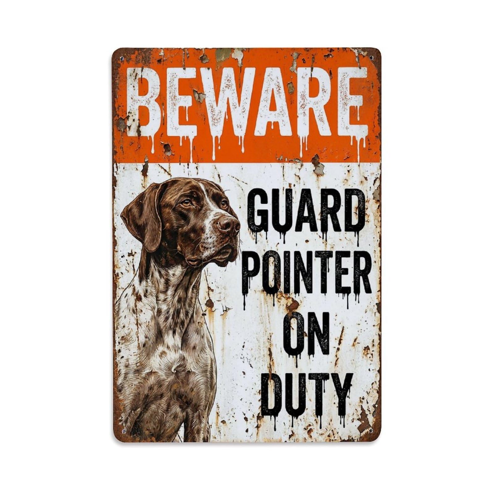 Vintage Funny Pointer Guard Beware of Dog Fence Metal Tin Sign Plaque Wall Decor for Cafe, Club Bar, Office, Garden Metal Poster 8x12Inch