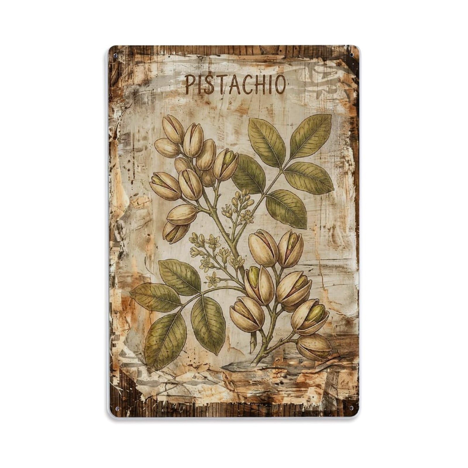 Fqnyr Style Pistachio Tree Nut Metal Tin Sign Plaque Wall Decor For Cafe, Club Bar, Office, Home Garden Metal Poster 8X12inch