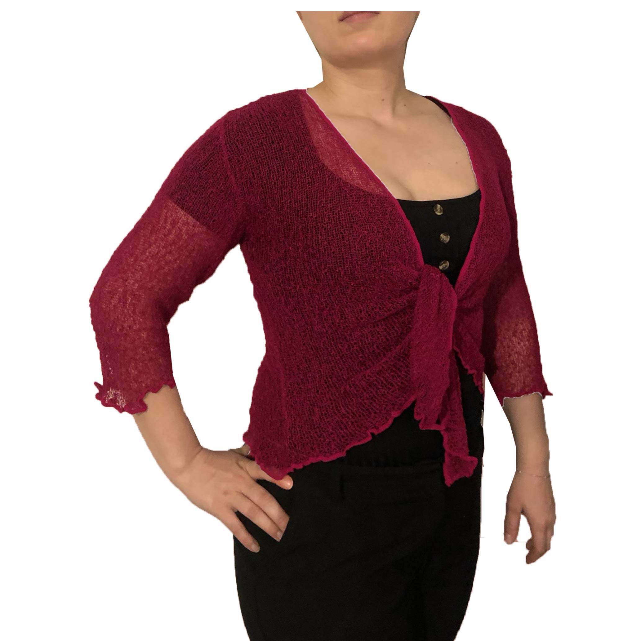 Exclusive Ladies Plain Knitted Cropped TIE UP Bolero Shrug TOP - Massive FIT (Wine)