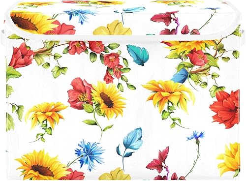 Bolsas de almacenamiento plegables de girasoles para ropa, contenedores de almacenamiento de tela con asa reforzada, organizadores de armario para