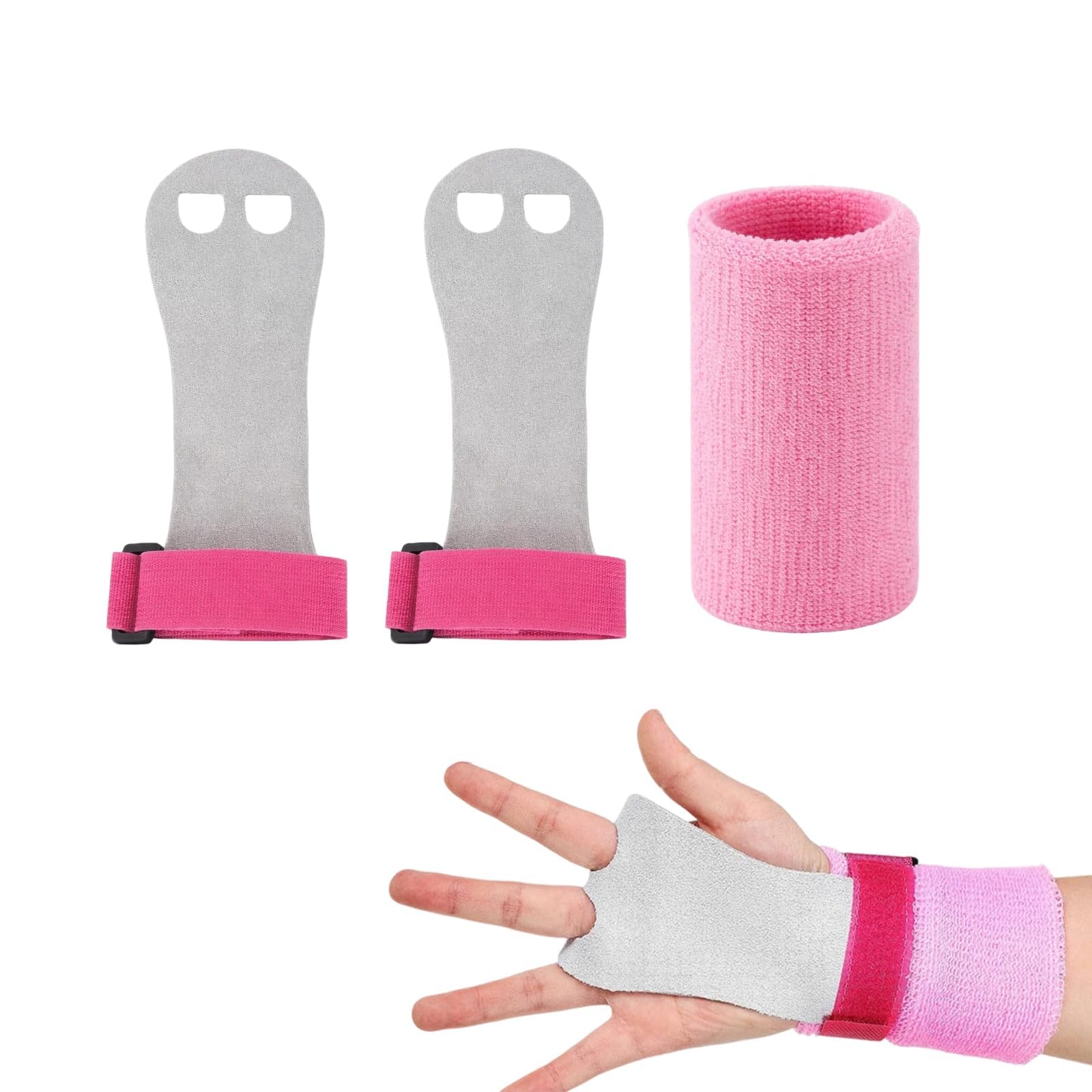 1 muñequera + 1 par de empuñaduras de Gimnasia para niñas, jóvenes, niños, calleras Agarraderas de Entrenamiento para Mano, Palma y Muñeca - Accesorios Deportivos y de Fitness
