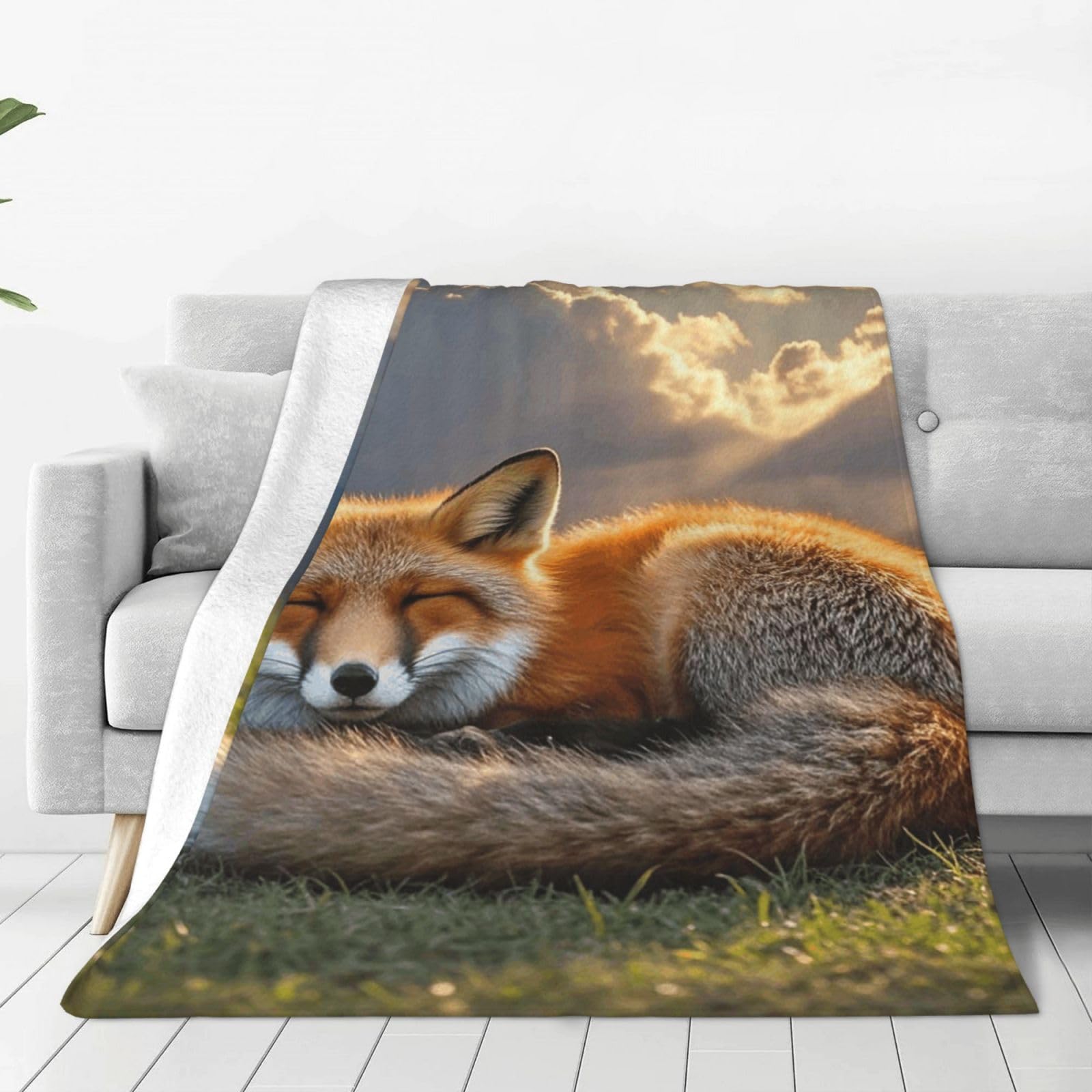 Couverture réversible en flanelle renard 203x152 cm pour canapé