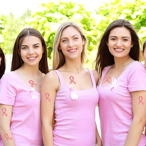 Miniatura 9 de Jutom 20 hojas de 240 calcomanías de tatuaje con purpurina para cáncer de mama, tatuajes temporales para cáncer de mama, tatuajes corporales para