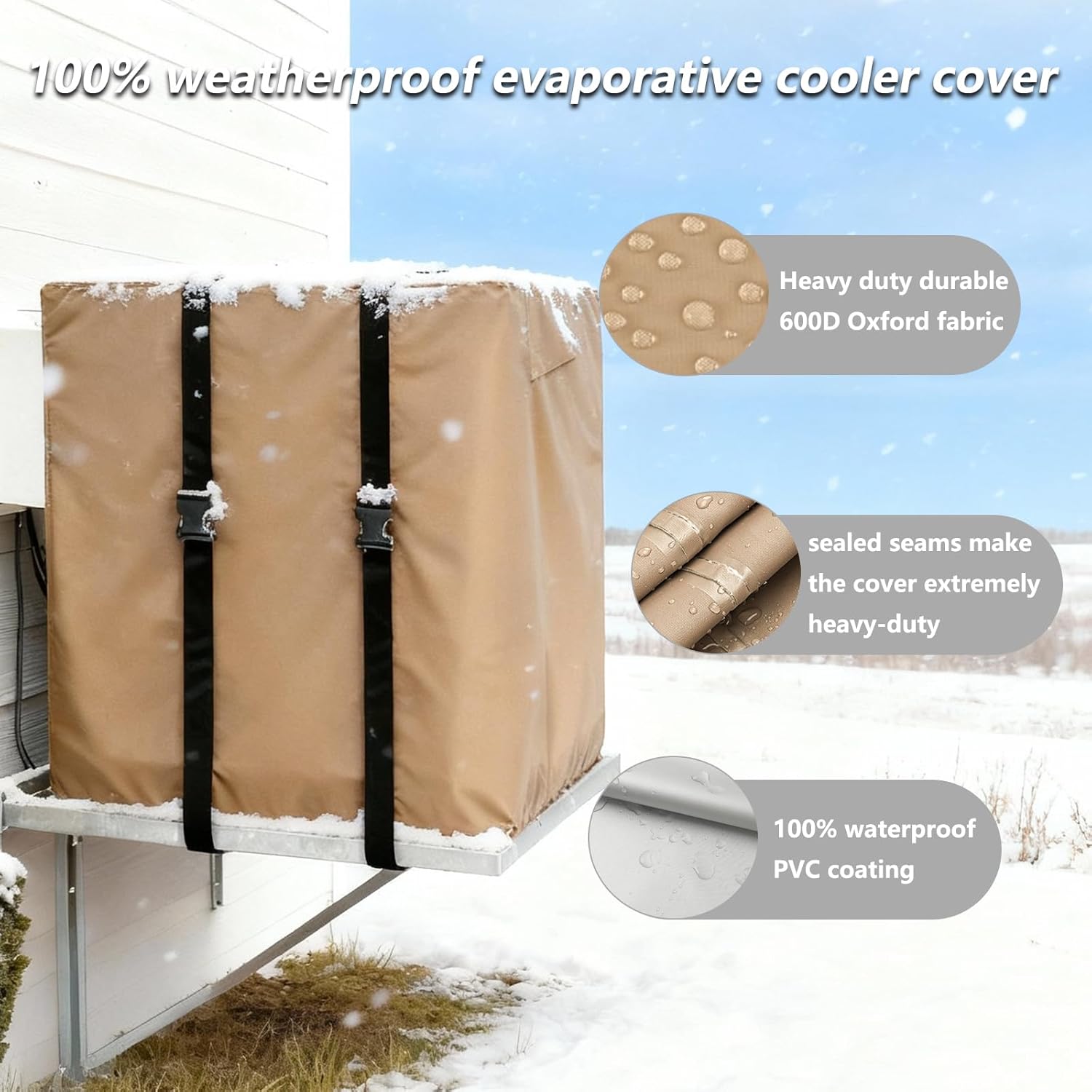 Side Draft Swamp Cooler Cover,Equipped with 2 Covers Straps, Heavy-Duty 600D Waterproof Evaporative Cooler Cover,Side Draft Evaporative Cooler Weatherproof Covers.34"W x 34"D x 36"H