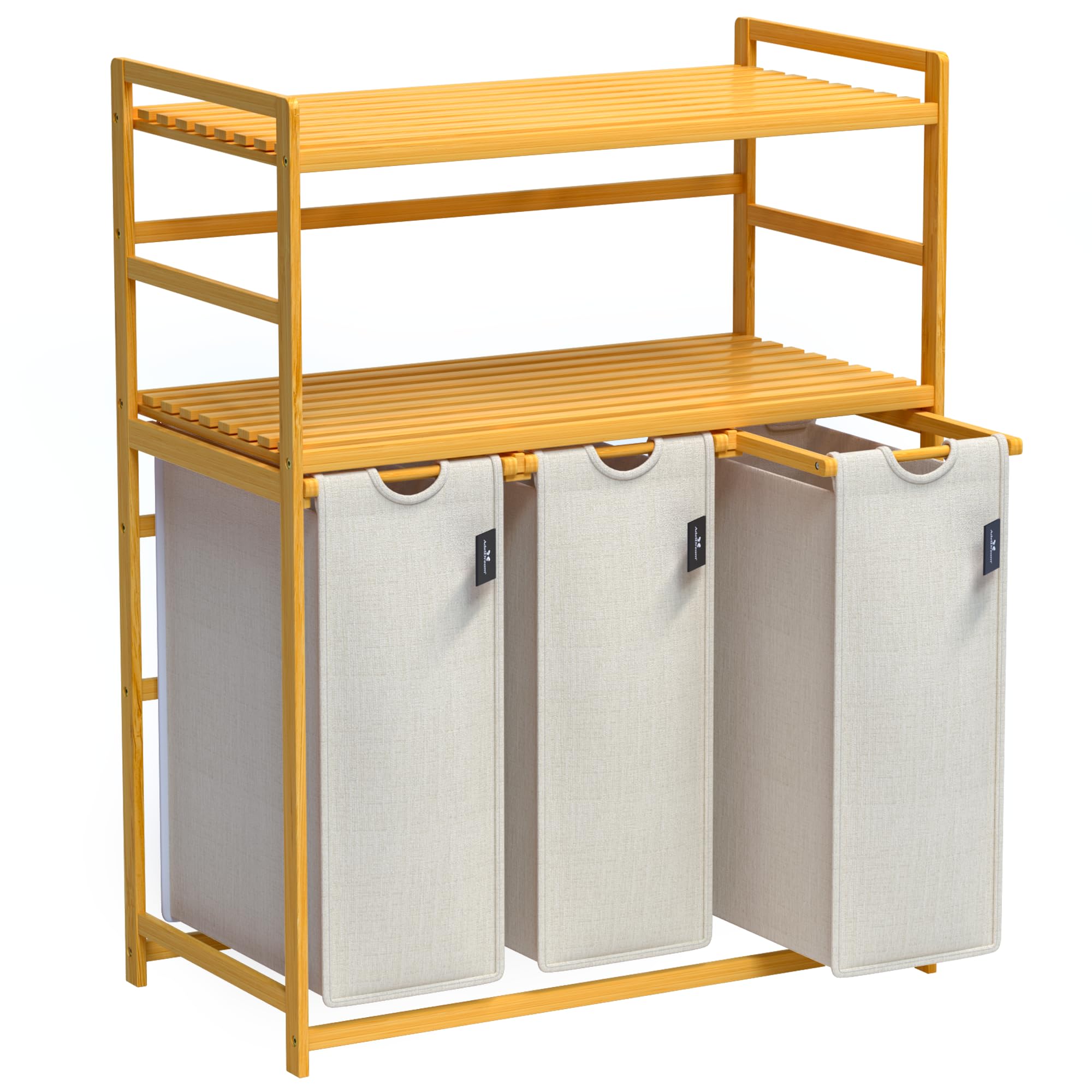 Blishom Wschekorb 3 Fcher 150L Bambus - Wschesammler Mit Ablage &  Seitentaschen, Grau 94x33x78 Cm Wschekorb Mit Ablage