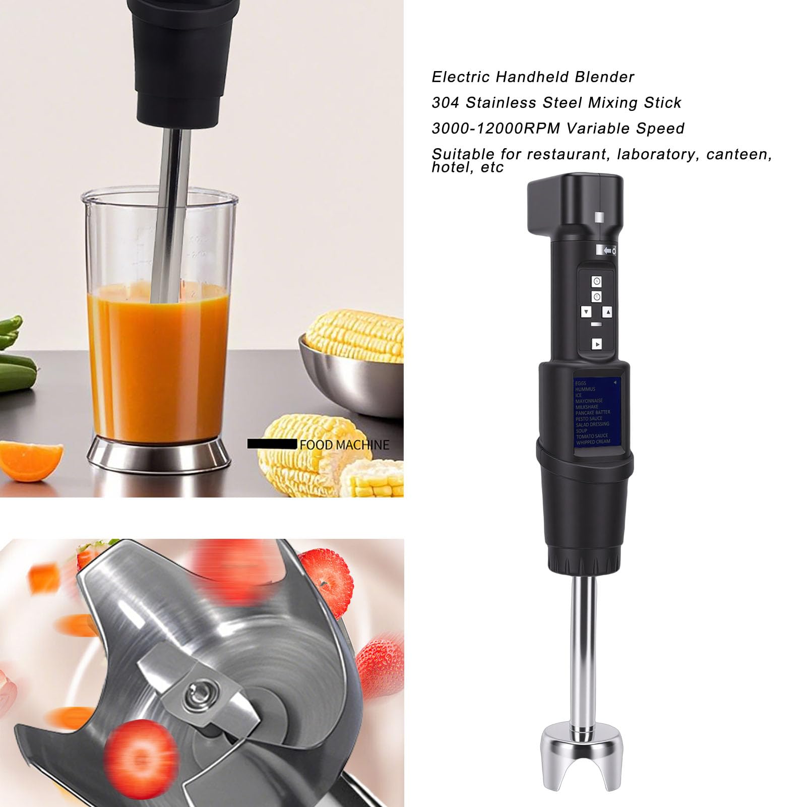 ViaGasaFamido Batidora de Mano Comercial de 300 W, Batidora Industrial, Profesional con Motor sin Escobillas, Velocidad Variable de 3000 a 12 000 RPM, de Acero Inoxidable de (Enchufe de la UE)