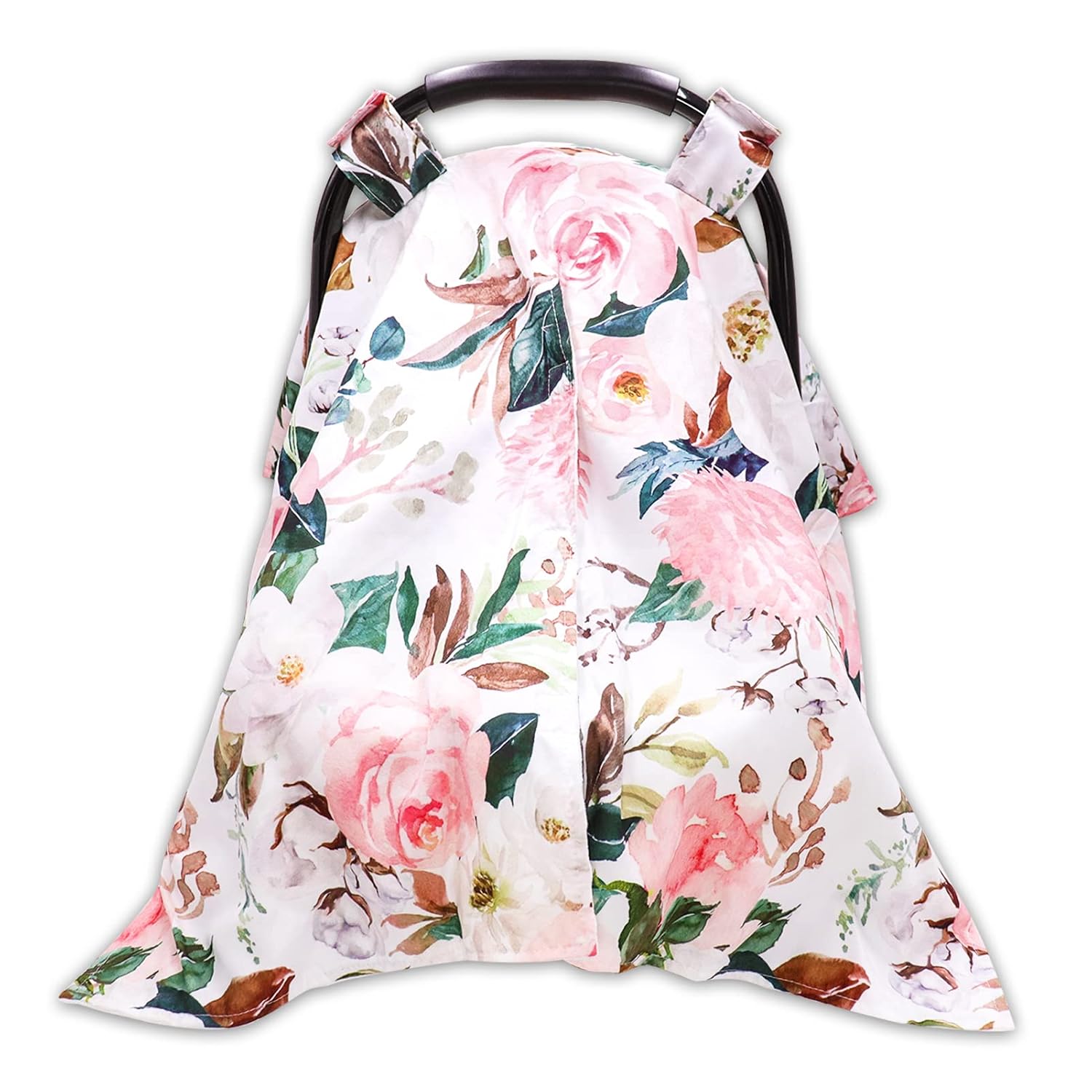 DILIMI Car Seat Covers for Babies, Peekaboo Opening Infant Car Seat Canopy for Baby Boys Girls, 2 in 1 Mom Nursing Breastfeeding Covers, Minky Warm Carseat Canopy for Newborn, Pink Flower