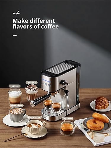 Miniatura 7 de UDI Máquina de café expreso con espumador de leche, 20 bares de alta presión profesional, máquina de café automática, compacta de acero inoxidable