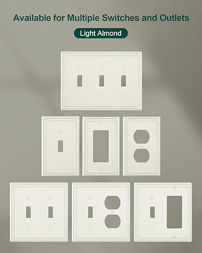 Miniatura 7 de Paquete de 4 placas de cubierta para interruptor de luz de palanca individual, cubiertas decorativas de perlas, placa de pared de metal almendra