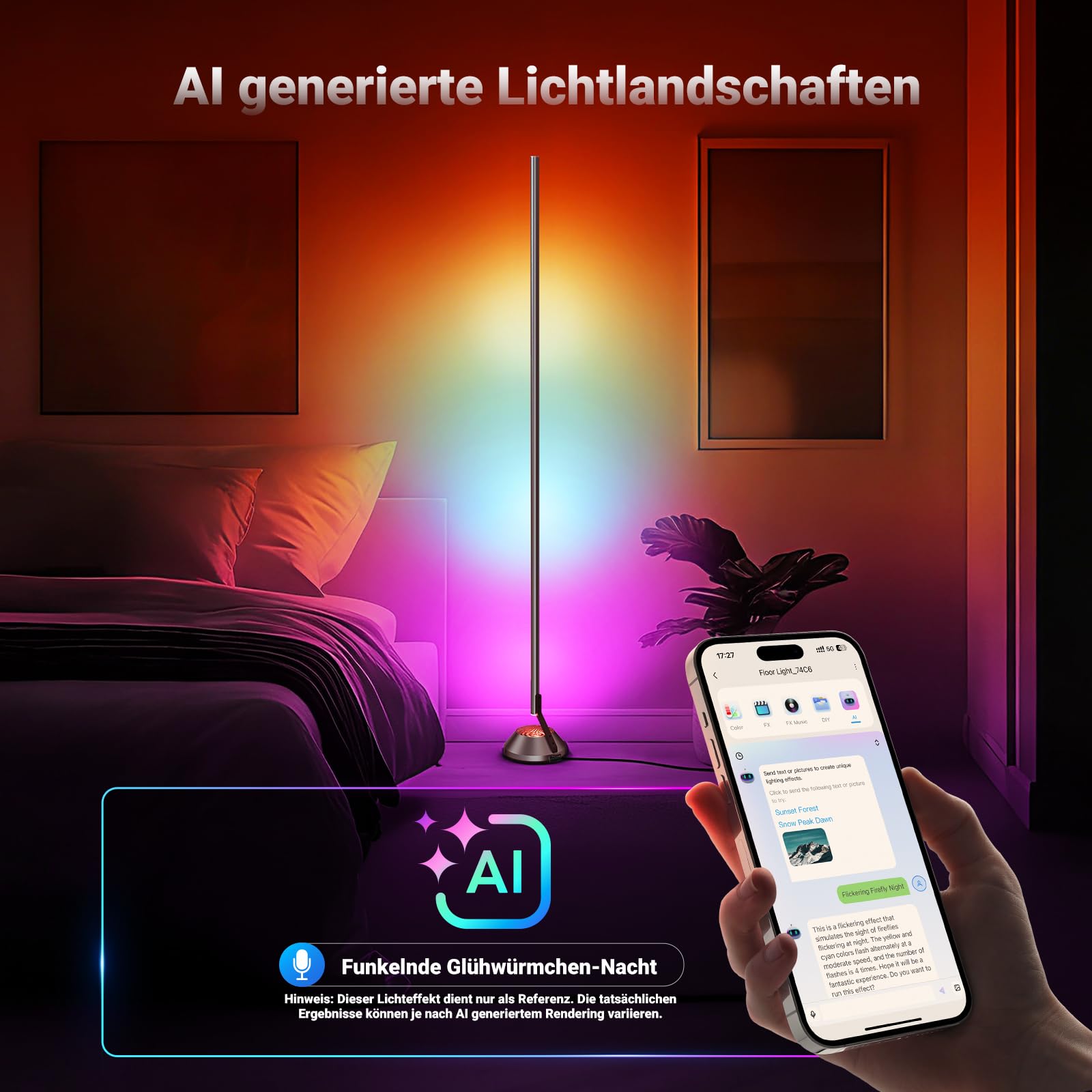 NEEWER Smart RGB IC W Stehlampe, 1500lm LED Eckleuchte kompatibel mit Alexa Google, APP Steuerung/AI DIY/Musiksynchronisation/16 Millionen Farben, Licht für Wohnzimmer Schlafzimmer Dekor, NF01