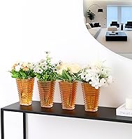 Vista 3 de MCMCNCUIU Juego de 4 jarrones de cristal, jarrones de cristal ámbar, jarrón de cristal para centros de mesa, moderno florero para sala de estar