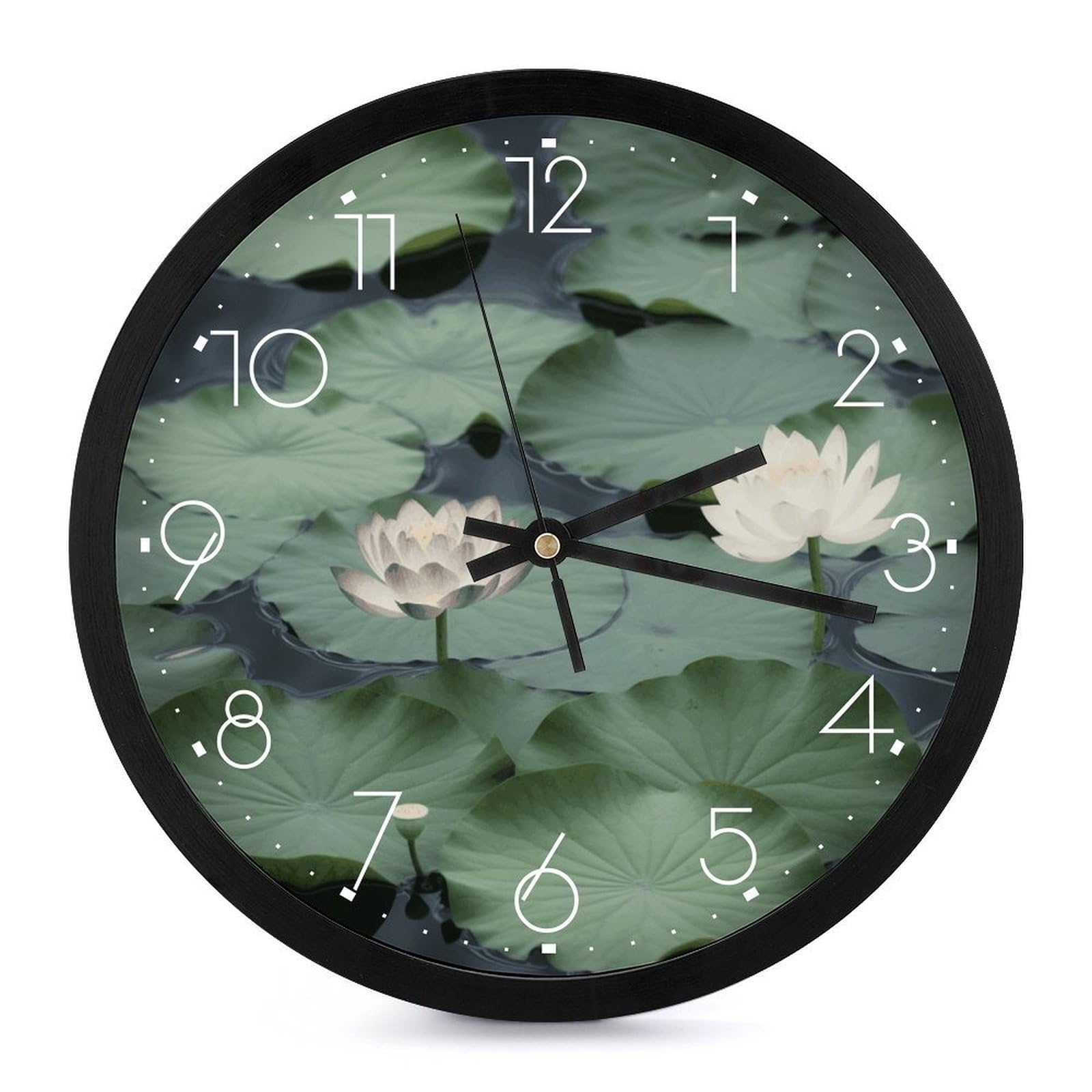 Grande horloge murale pour décoration de salon avec joli cadran imprimé de lys noirs silencieux